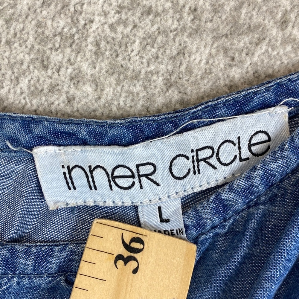 Inner Circle chambray denim maxi dress L full swing tiered skirt pockets cowgirl - Picture 2 of 10